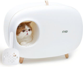 Produktbild von Makesure Haubentoilette für Katzen mit Katzenstreuschaufel in Lila Weiß aus Kunststoff