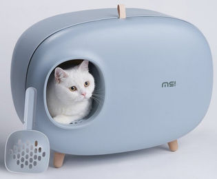 Makesure Katzentoilette Haubentoilette mit geschlossenem Design und Katzenstreuschaufel aus Kunststoff in Lila für erwachsene Katzen – Bild 1 von 4