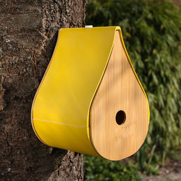 MARELIDA Vogelhaus Nistkasten aus Bambus für Wildvögel in Gelb und Natur – Bild 1 von 2