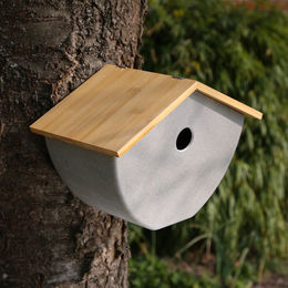 MARELIDA Vogelhaus Nistkasten aus Bambus für Wildvögel in Grau und Natur – Bild 1 von 2