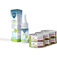 Produktbild von Marsavet+ Vermal Set für Katzen Adult mit Marsavet Vermal Tropfen 50 ml und I love my cat Nassfutter mit Huhn 6x100 g - 50 ml