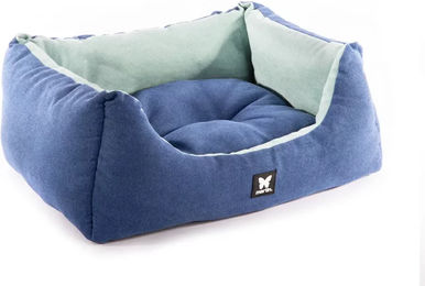 Produktbild von Martin Sellier Hundebett und Katzenbett aus blauem Velours Suédine Domino