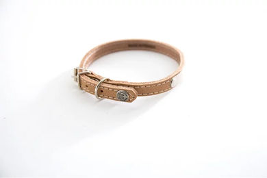 Produktbild von Martin Sellier Hundehalsband aus Kunstleder mit Steppnähten und Platte in Natur Beige 22-47 cm
