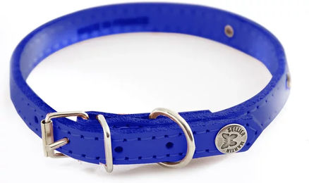 Martin Sellier Hundehalsband aus Leder mit Steppnähten und Platte Blau 31-62 cm – Bild 1 von 2