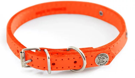 Martin Sellier Hundehalsband aus Leder mit Steppnähten und Platte in Orange 12-33 cm – Bild 1 von 2