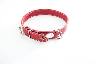Produktbild von Martin Sellier Hundehalsband aus Leder mit Steppnähten und Platte in Rot/Gold 14-36 cm