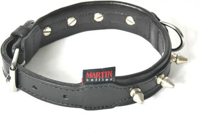 Martin Sellier Hundehalsband aus Rindsleder mit Nieten in Schwarz 55-75 cm – Bild 1 von 1