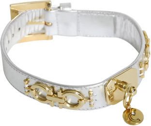 Produktbild von Martin Sellier Hundehalsband Deco aus Leder in Weiß und Silber 25/40 cm
