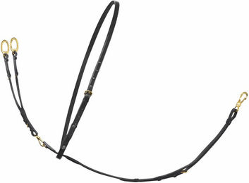 Martingal Lederhilfszügel für Pferde aus Leder mit Messingbeschlag in Schwarz One Size – Bild 1 von 1