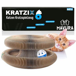 MAVURA Katzen Kratzmatte aus Kratzpappe mit Ball und Katzenminze in Braun – Bild 1 von 7