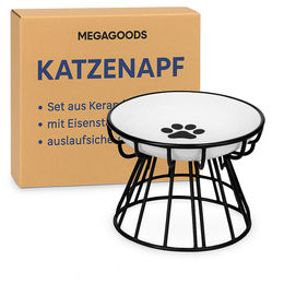 MAVURA Katzennapf Set aus Keramik mit Eisenständer in Weiß – Bild 1 von 5
