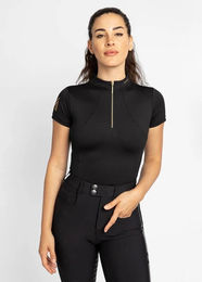 Maximilian Equestrian Base Layer Funktionsshirt Damen Kurzarm Schwarz/Gold Größe M – Bild 1 von 1
