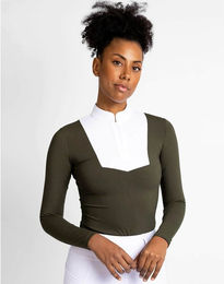 Maximilian Equestrian Reitshirt Damen Long Sleeve Sienna Khaki/White Größe L – Bild 1 von 1