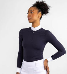 Maximilian Equestrian Turniershirt Damen Air Show Langarmshirt aus High-Tech-Gewebe Navy Blau Größe L – Bild 1 von 1