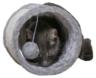 maxxpro Kratztonne Katzentunnel mit Ball für Katzen in Grau Ø 21x19 cm – Bild 1 von 3