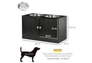 MC Star Erhöhte Futterstation für große Hunde mit 2 Edelstahlschüsseln und Stauraum in Schwarz – Bild 1 von 4