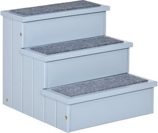 MC Star Haustiertreppe für kleine Hunde und Katzen mit 3 Stufen, Teppich und Stauraum, Grau, Holz, 40,5x44,5x38 cm – Bild 1 von 4