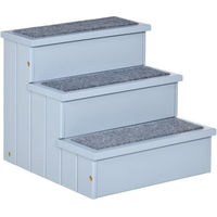 Produktbild von MC Star Haustiertreppe für kleine Hunde und Katzen mit 3 Stufen, Teppich und Stauraum, Grau, Holz, 40,5x44,5x38 cm