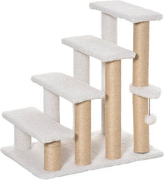 MC Star Haustiertreppe mit Kratzbaum für Katzen und Hunde, 4-stufig, Plüsch und Jute, Weiß, 60x40x64cm – Bild 1 von 2
