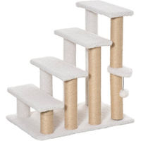Produktbild von MC Star Haustiertreppe mit Kratzbaum für Katzen und Hunde, 4-stufig, Plüsch und Jute, Weiß, 60x40x64cm