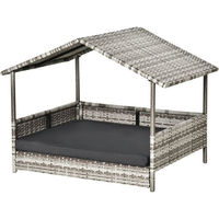 Produktbild von MC Star Hundehütte Rattan Hundebett in Hausform mit Kissen Grau 69 x 98 x 70 cm für kleine bis mittlere Hunde