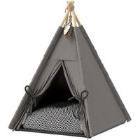 Produktbild von MC Star Katzenhöhle Grau mit Holz und Spielball für Katzen und kleine Hunde Größe S