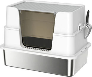 MC Star Katzentoilette mit Haube aus Edelstahl in XL mit Schaufel Grau – Bild 1 von 2