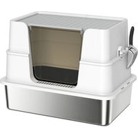 Produktbild von MC Star Katzentoilette mit Haube aus Edelstahl in XL mit Schaufel Grau