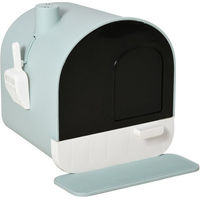 Produktbild von MC Star Katzentoilette mit Haube aus Kunststoff in Grün inklusive Katzenstreu Matte für Katzen bis 5 kg