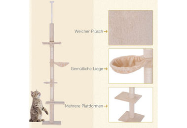 Produktbild von MC Star Kratzbaum Deckenhoch höhenverstellbar Beige mit Deckenspanner für Katzen