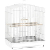 Produktbild von MC Star Vogelkäfig im Vintage-Design für kleine Vögel aus Stahl und Holz mit Zubehör 46,5 x 36 x 59 cm Weiß