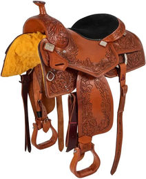 Produktbild von McBryan Western-Sattel aus Leder mit Blumenwerkzeug für Pferde in Braun