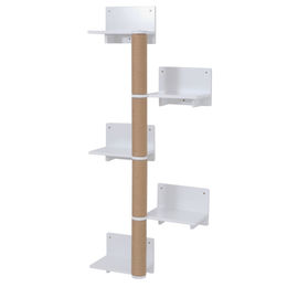 MCW Katzen Kletterwand MCW-Q58 Wandkratzbaum mit 5 Stufen aus Holz in Weiß 147x62x27cm – Bild 1 von 1