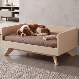 MCW Tierbett aus Holz für Hunde und Katzen mit Kissen in Natur und Beige 32x72x50cm – Bild 1 von 1