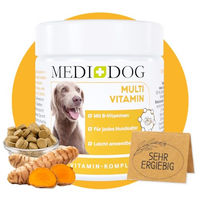Produktbild von MEDIDOG Multivitamin B Komplex Tabletten für Hunde und Katzen mit Vitamin B, Vitamin A, Vitamin E, Casein, Bierhefe und Kurkuma zur Unterstützung von Immunsystem und Verdauung - 260 Stk.