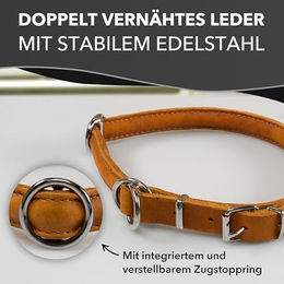 MediMuc Hundehalsband aus Leder in Cognac Braun mit Zugstopp und Verstellbarer Schnalle Größe L 55cm - 1 Stk. – Bild 1 von 6
