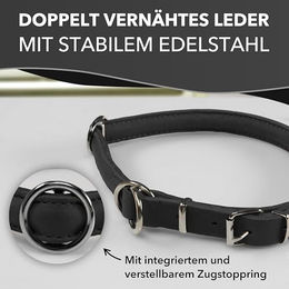 MediMuc Hundehalsband aus Leder Schwarz XL mit Zugbegrenzung und verstellbarer Schnalle - 1 Stk. – Bild 1 von 6