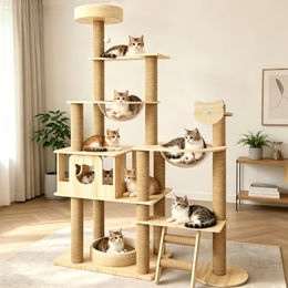 Mekidulu Katzenbaum aus Holz mit Weltraumkapseln und Kratzstämmen für große Katzen – Bild 1 von 1