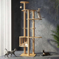 Produktbild von Mekidulu Katzenbaum Groß 183 cm mit 4 Raumkapseln, Höhle und Jute Kratzsäule in Holzfarbe YN-105