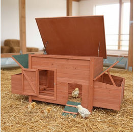 Melko Geflügelstall und Hasenstall aus Holz XXL in Natur Braun mit 2 Nestboxen und 2 Eiablagen für Hühner, Enten, Wachteln oder Kaninchen – Bild 1 von 3