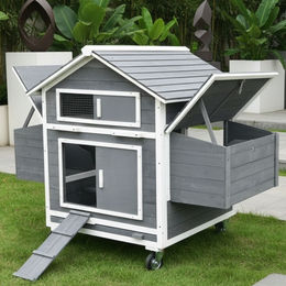 Melko Hühnerstall aus Holz mit 2 Nestboxen und Rampe XXL Rollbar für Hühner und Enten – Bild 1 von 7