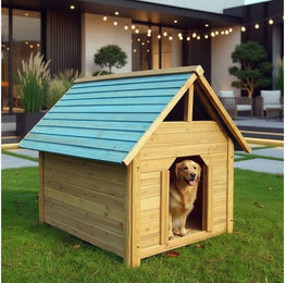 Melko Hundehütte aus Holz im Blockhaus-Stil wetterfest für mittelgroße Hunde – Bild 1 von 7