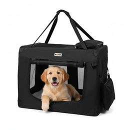 Melko Hundetransportbox und Katzentransportbox faltbar aus wasserabweisendem Oxford-Gewebe Schwarz 82 x 58 x 58 cm – Bild 1 von 6