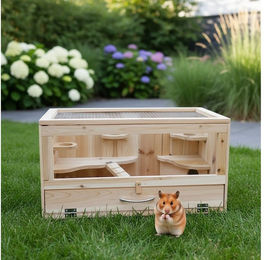 Melko Kleintierkäfig aus unbehandeltem Holz für Hamster und Mäuse in Braun – Bild 1 von 5