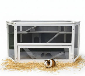 Melko Mehrstöckiger Kleintierkäfig aus Holz für Hamster, Mäuse und Ratten mit Häuschen, Treppen und Wippen – Bild 1 von 5
