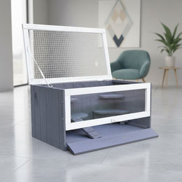 Melko Nagerkäfig aus Holz für Hamster und Mäuse Grau/Weiß 60 x 35 x 30 cm mit Haus und Trinkflaschenhalterung – Bild 1 von 13