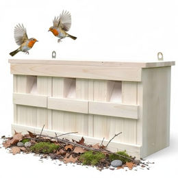 Melko Nistkasten aus Holz mit 3 Nistkammern für Spatzen und Meisen in Natur Braun – Bild 1 von 7