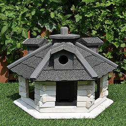 Melko Vogelhaus aus Holz mit Futtersilo in Weiß/Grau 48 x 33 cm – Bild 1 von 10
