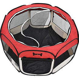 Melko Welpenlaufstall faltbar aus Oxford-Gewebe für Hunde Katzen und Kleintiere Rot 125 x 125 x 64 cm – Bild 1 von 8