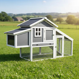 Melko XXL Hühnerstall aus Holz mit Eiablage und Legenest Weiß Grau Natur – Bild 1 von 13